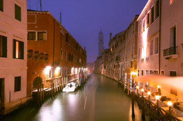 Soft focus. canal waters of Venice Italy with sun rise & foggy day in early morning with in winter season.