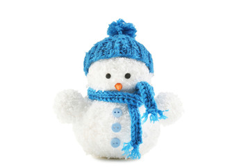 Small snowman toy isolated on white
