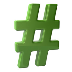 3d illustration green hashtag sign