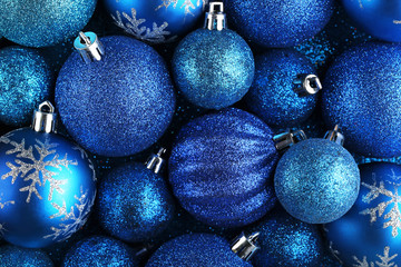 Blue christmas baubles background