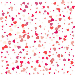 Heart confetti of Valentines petals falling on transparent background. Flower petal in shape of heart confetti for Women's Day