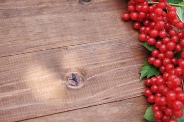 Fototapeta na wymiar red viburnum on a wooden table
