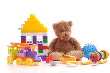 Children's toys on a white background