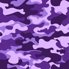 Wall murals Camouflage Military camouflage seamless pattern, purple monochrome. Classic clothing style masking camo repeat print. ruby colors texture. Design element. Vector illustration.