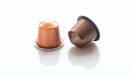 Espresso coffee pods isolated on white background, Closeup view with details