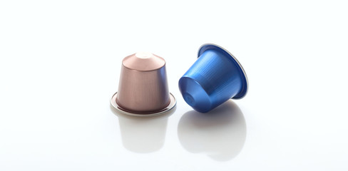 Espresso coffee pods isolated on white background, Closeup view with details