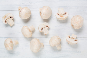 Fototapeta na wymiar Fresh raw champignon mushrooms