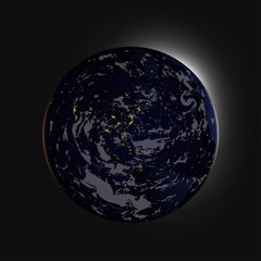 Vector globe icon of the world. night planet Earth