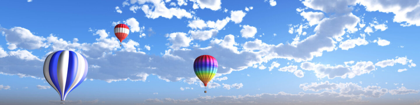 Balloons for aeronautics against the sky with clouds.