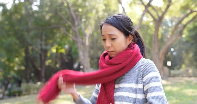 Woman feeling so cold at outdoor at winter time