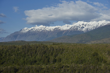 Rugged mountainous landscape around Lago General Carrera in northern Patagonia, Chile