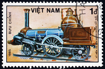 Fototapeta na wymiar Postage stamp Vietnam 1985 locomotive