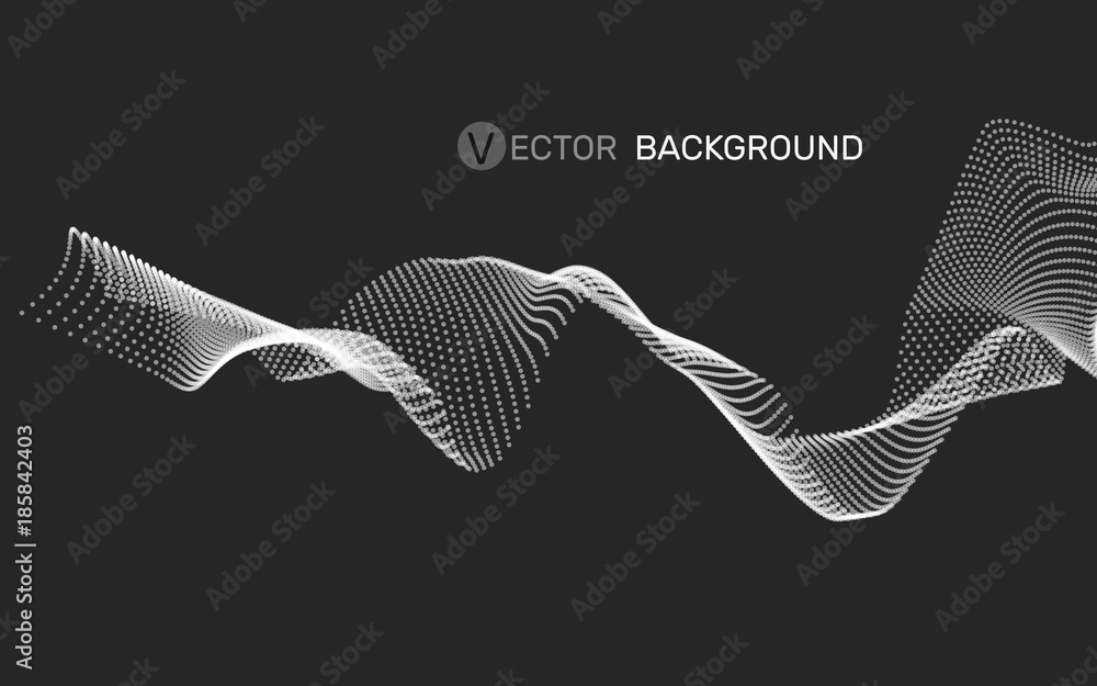 Aufkleber 3d abstract digital wave of particles and wireframe. futuristic vector illustration. technology conc