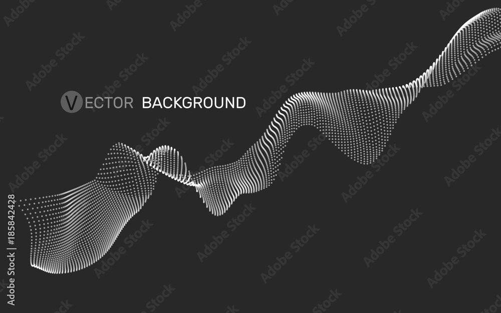 Aufkleber 3d abstract digital wave of particles and wireframe. futuristic vector illustration. technology conc