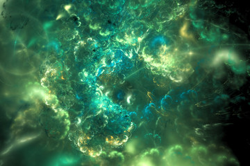 Fototapeta na wymiar Green spherical fractal nebula