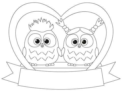Black and white valentine day poster with an owl couple.