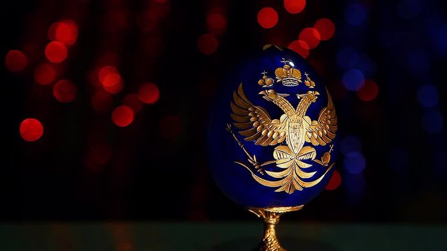 Vintage blue Egg studio Russian Eagles Gold Icon 