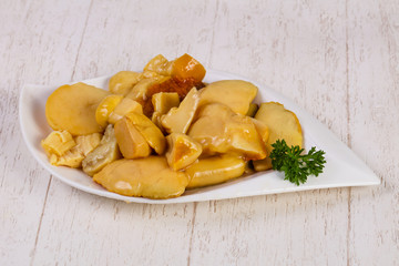Pickled mushrooms in the bowl