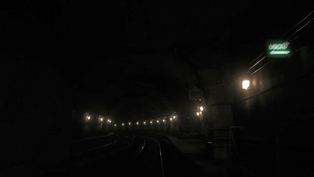 Riding a driverless metro train in the underground tunnel
