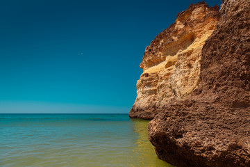 Fototapeta na wymiar Minimalist low angle shot of the Alvor beach in Algarve, Portugal with plenty of negative space for overlaying type