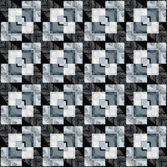 Abstract check geometric vector seamless pattern. Striped lattice tiled squares. Black white grey patchwork background. Patches ornaments with shapes, lines, stripes. Modern grunge texture for fabric