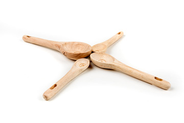 Bamboo measuring spoons on a white background