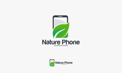 Green Phone logo designs, Nature Technology logo template vector