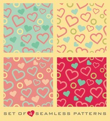 Valentine's Day background. Seamless pattern with heart shapes on colorful background. Wallpaper vector design.