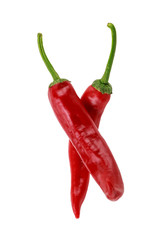 two hot red chilli peppers crosswise