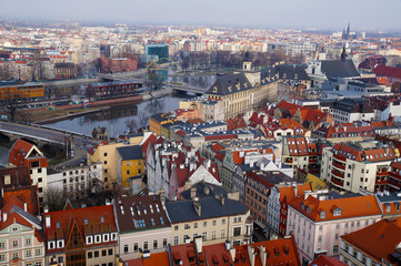 Panorama of Wroclaw, view of the center and the Odra river