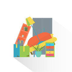 Colorful furniture. Moving to new home flat style illustration. 