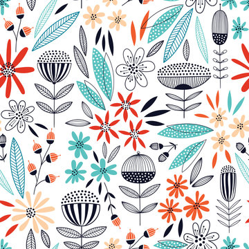 Fototapeta Colorful seamless vector floral pattern