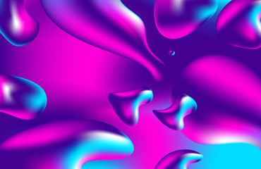 Background multicolored abstract vector holographic gradient 3D background with figures and objects for web, packaging, poster, billboard, advertisement, cover, collage, wallpaper, presentation.