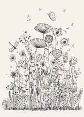 Vintage decorative plants and flowers collection. Hand drawn vec - obrazy, fototapety, plakaty