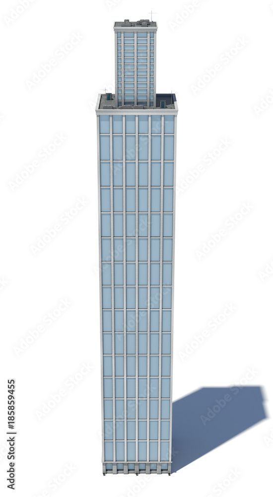 Poster 3d rendering of a white high office building with many large windows.