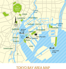 Naklejka premium Mapa obszaru Zatoki Tokijskiej (w języku angielskim)