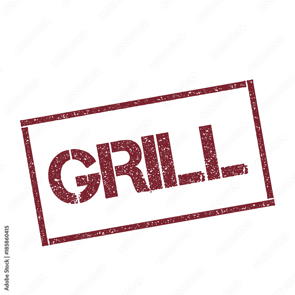 Poster grill rectangular stamp. textured red seal with text isolated on white background, vector illustrati