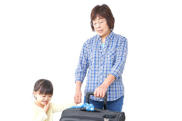 Family having suitcases