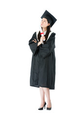 college student girl standing on white background