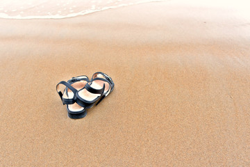 Fototapeta na wymiar Women's sandals on the beach