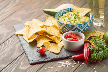 Mexican nachos with guacamole