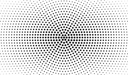 Abstract radial gradient in halftone style. Retro and vintage. Hipster pattern of dots for your projects. Black dots on a white background. Vector.