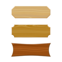 Various blank wooden signboard set. Isolated on white background. Vector illustration.