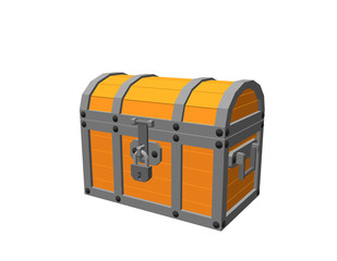 Closed wooden chest. Isolated on white background. 3d Vector illustration.