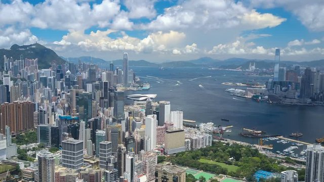 Aerial hyperlapse video of Victoria Harbour in Hong Kong