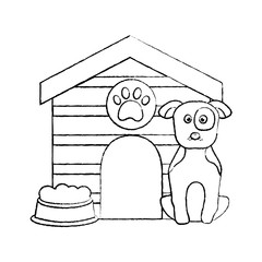 pet dog sitting with house food vector illustration