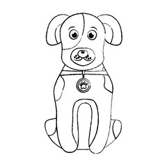 cartoon dog with collar sitting pet animal vector illustration