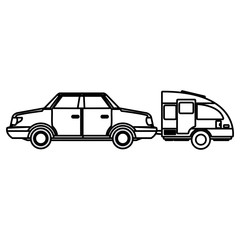 Car sideview vehicle with caravan trailer icon vector illustration
