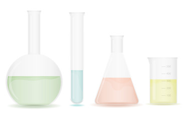 A set of chemical flasks for experiments. Chemical flasks with preparations