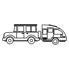 Off road sport truck with caravan trailer icon vector illustration